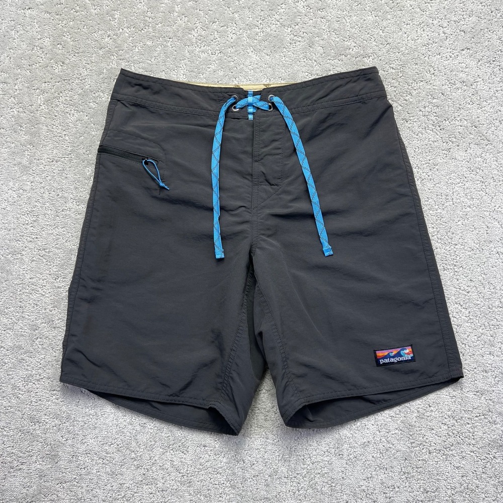 Patagonia Board Shorts Mens 30 Charcoal Grey Blue Drawstring Worn Wear Wavefarer